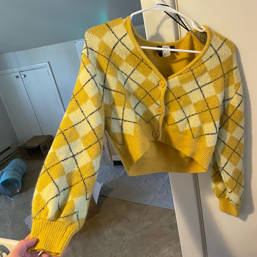 cropped cardigan sweater checkered